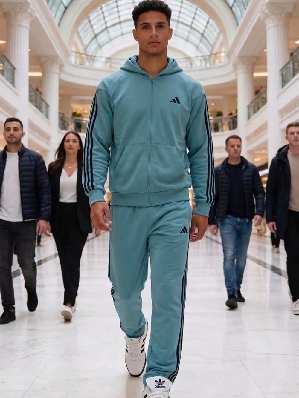 Adidas Two Piece Tracksuit Hoodie Pants Medium Tall Powder Teal Black JX0698 JX0